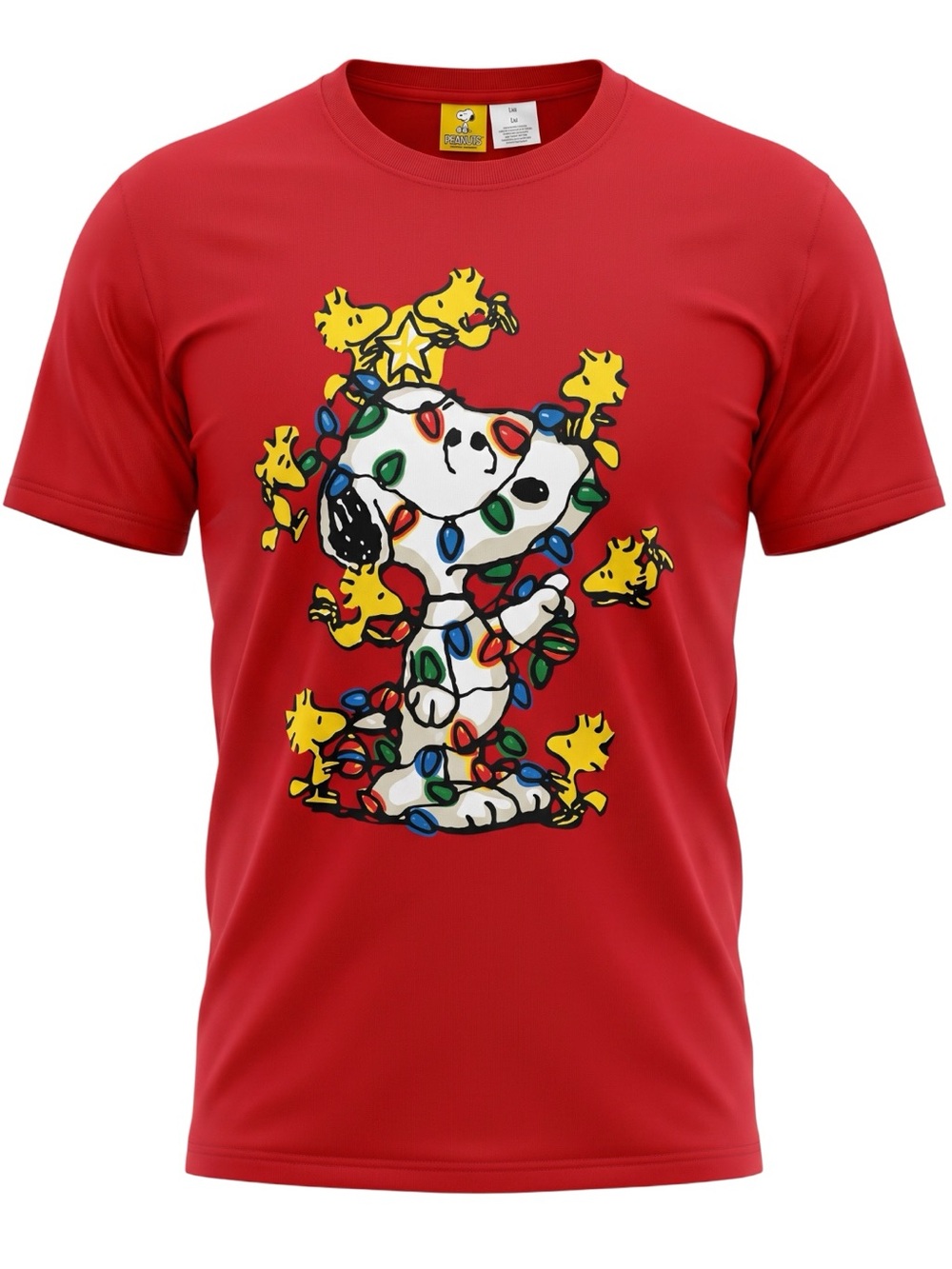 NWOT Peanuts Snoopy Holiday Tee Christmas Tree Lights Woodstock T-Shirt Size XL